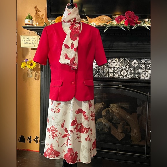 Vintage Willow Ridge 3-Piece Blazer, Floral Print Skirt & Scarf Set - Picture 2 of 7